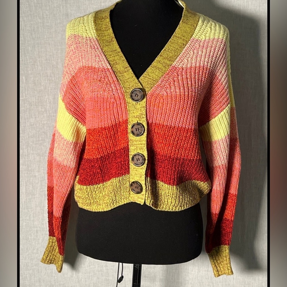 Urban Outfitters Yellow and Red Cardigan Sweater